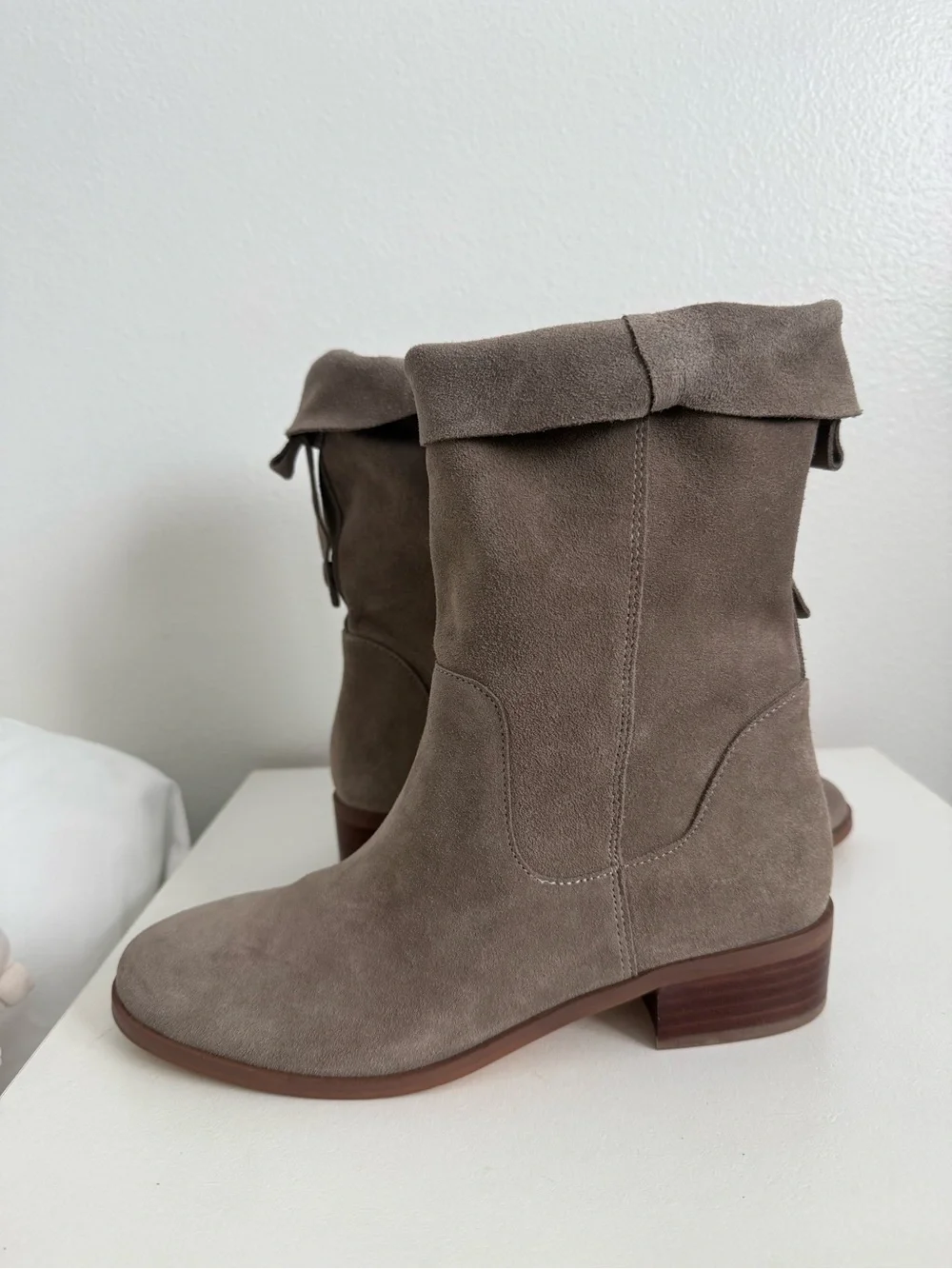 Sole Society Taupe Suede Fold-Over Ankle Boots